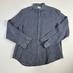 Baird Mcnutt Murano Mens Large Linen Shirt Button Up Gray Long Sleeve Slim Fit‎